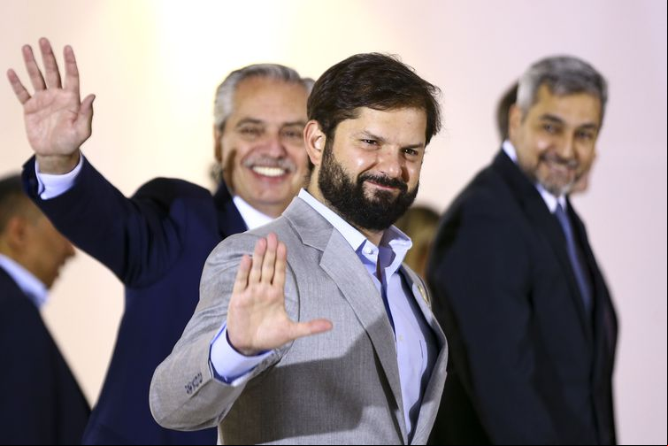 Presidentes da Argentina, Alberto Fernández, do Chile, Gabriel Boric, e do Paraguai, Mário Abdo Benítez, no Palácio Itamaraty - Marcelo Camargo/Agência Brasil